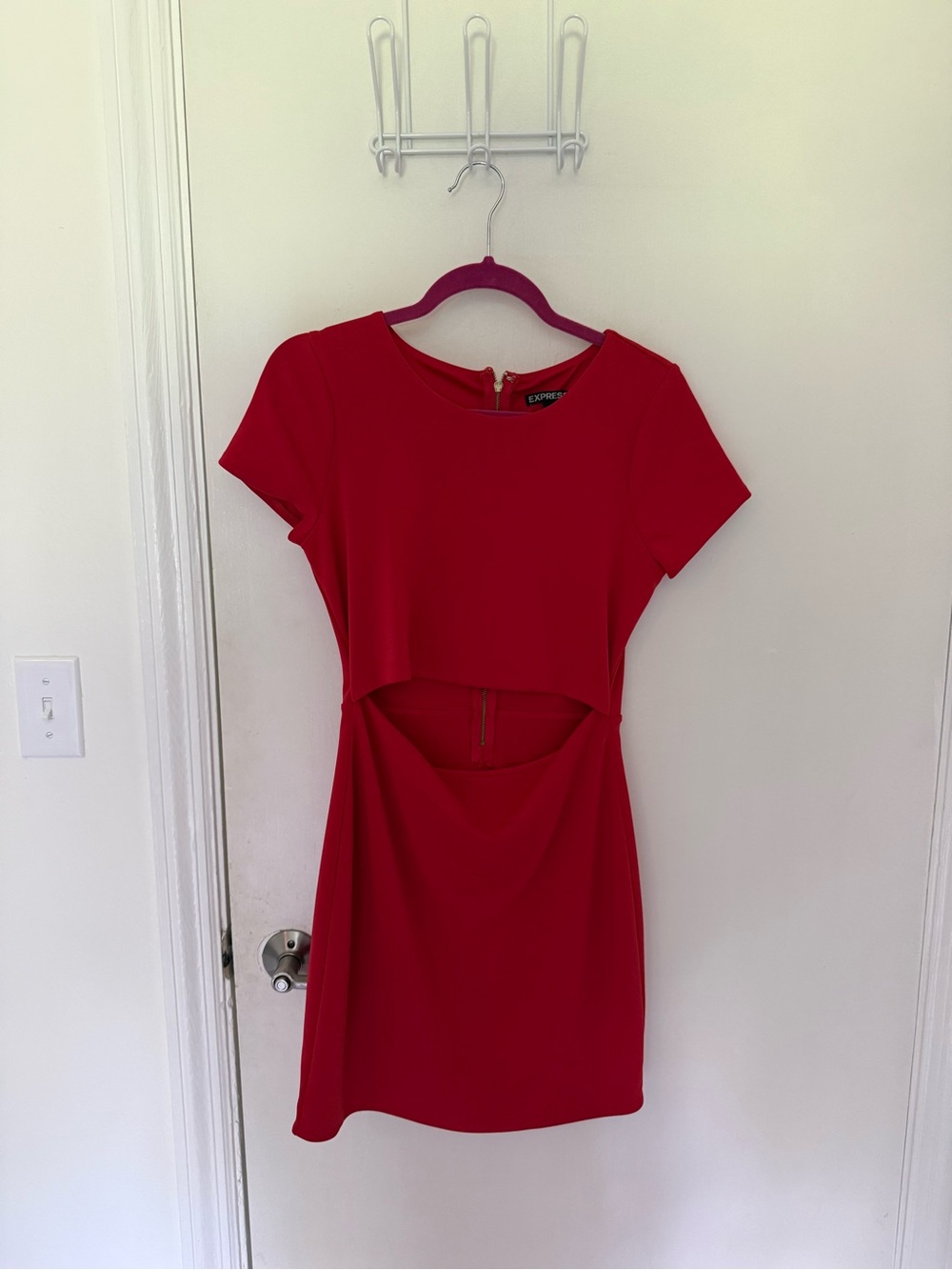 Express Red Short Sleeve Cutout Dress